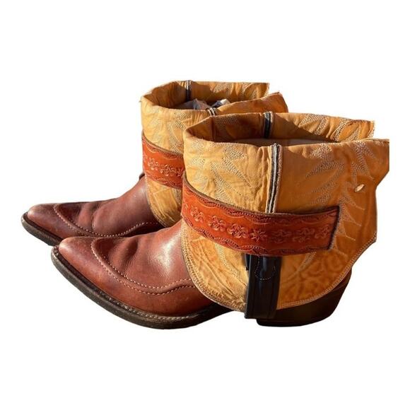 Upcycled Nocona Brown Leather 10M Pointed Toe Western Spats - Picture 5 of 6